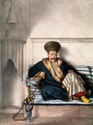 Grek człowieka w barwach - tablica XV, rytowana przez Lemerciera z „Podróży po Athènes et a Konstantynopola”, napisana i zilustrowana przez Dupre, 1828
